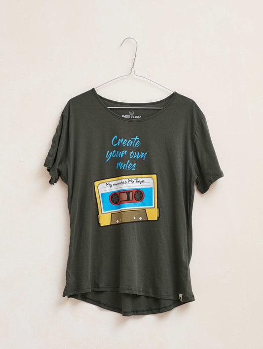 Camiseta mujer manga corta "CASSETTE" verde