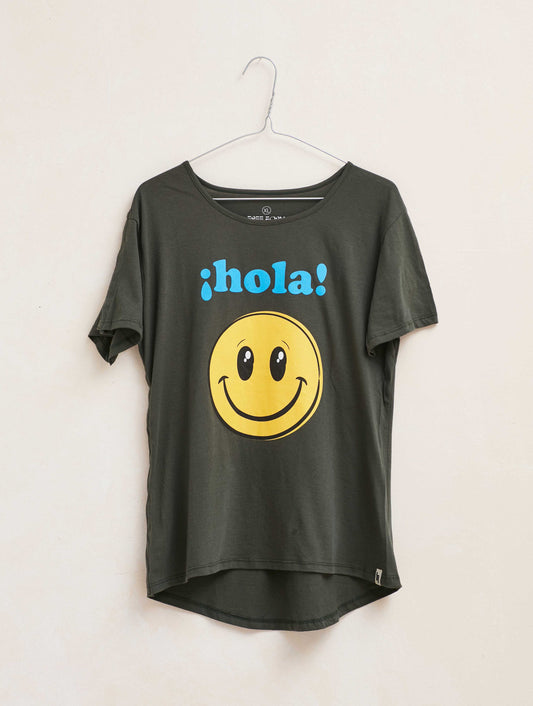 Camiseta mujer manga corta "Hola" verde