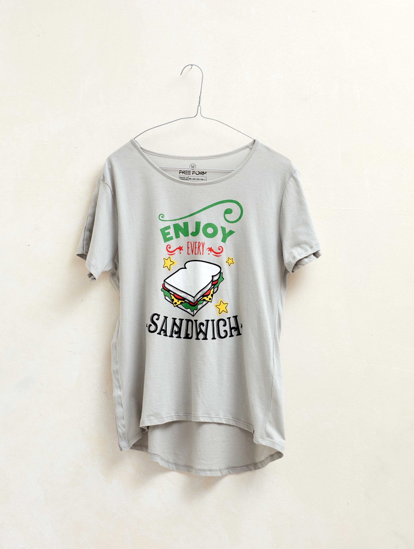 Camiseta mujer manga corta "Sandwich" color gris