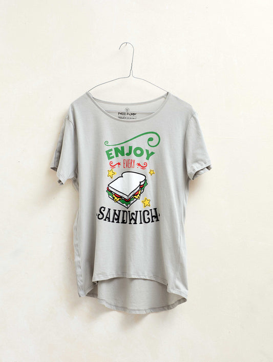 Camiseta mujer manga corta "Sandwich" color gris