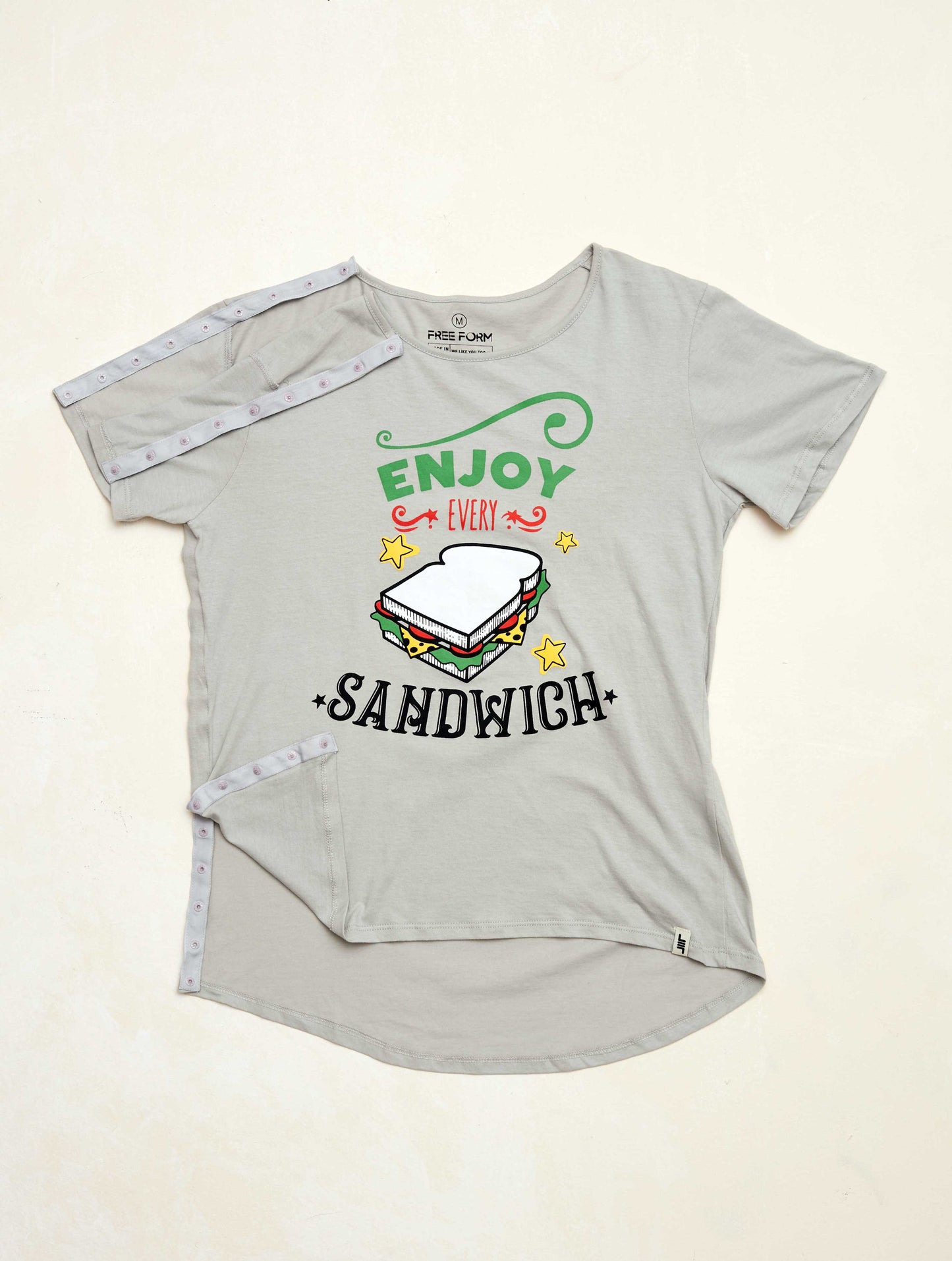 Camiseta mujer manga corta "Sandwich" color gris