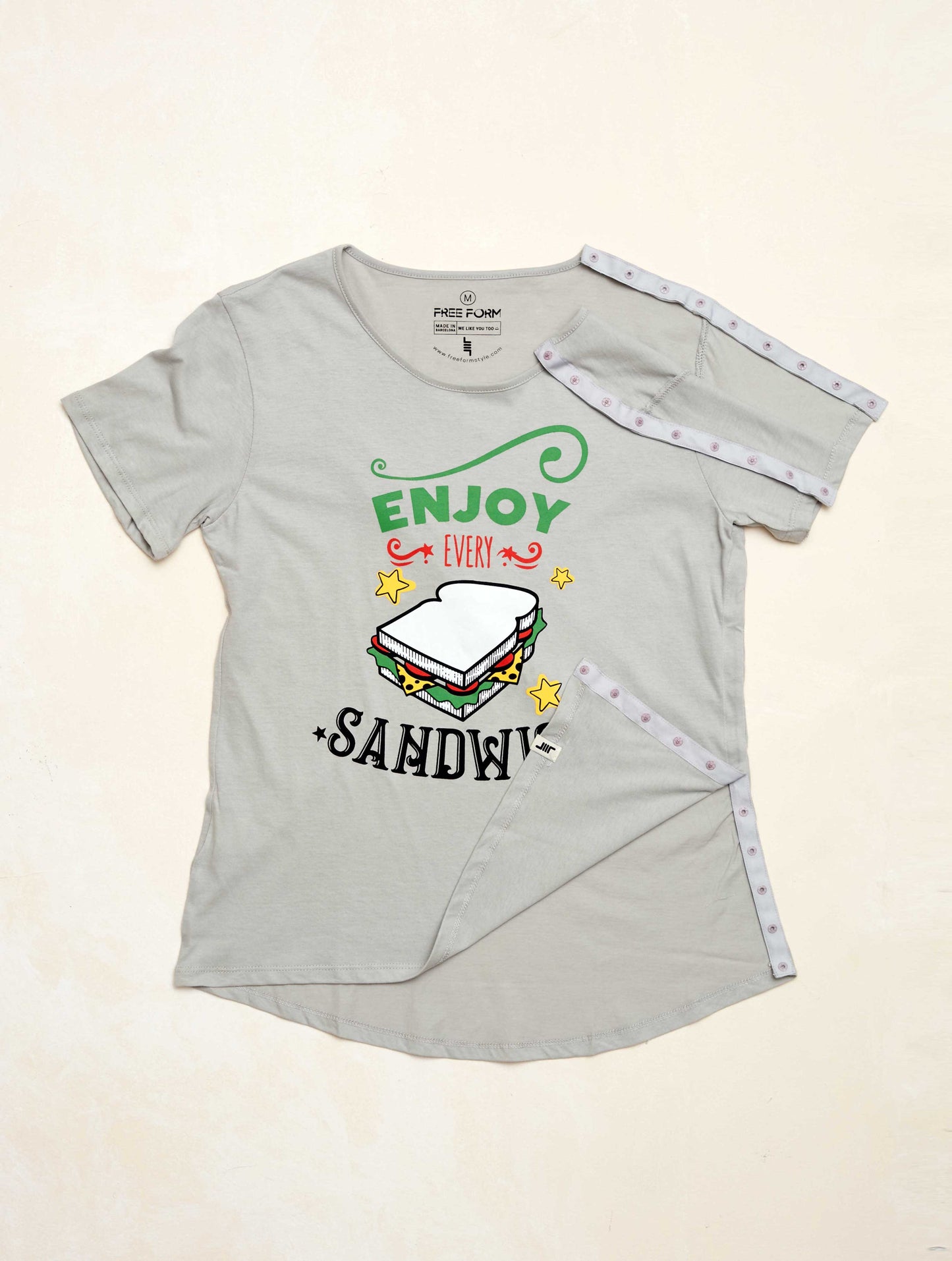 Camiseta mujer manga corta "Sandwich" color gris